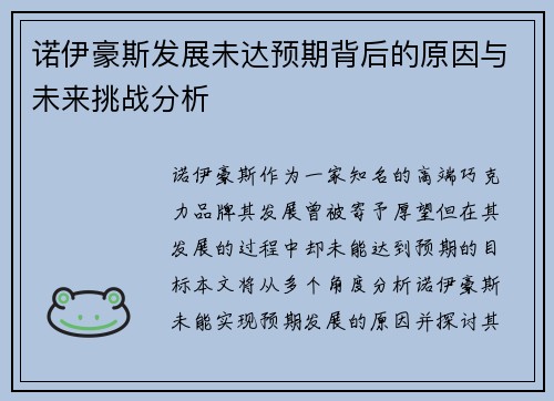 诺伊豪斯发展未达预期背后的原因与未来挑战分析